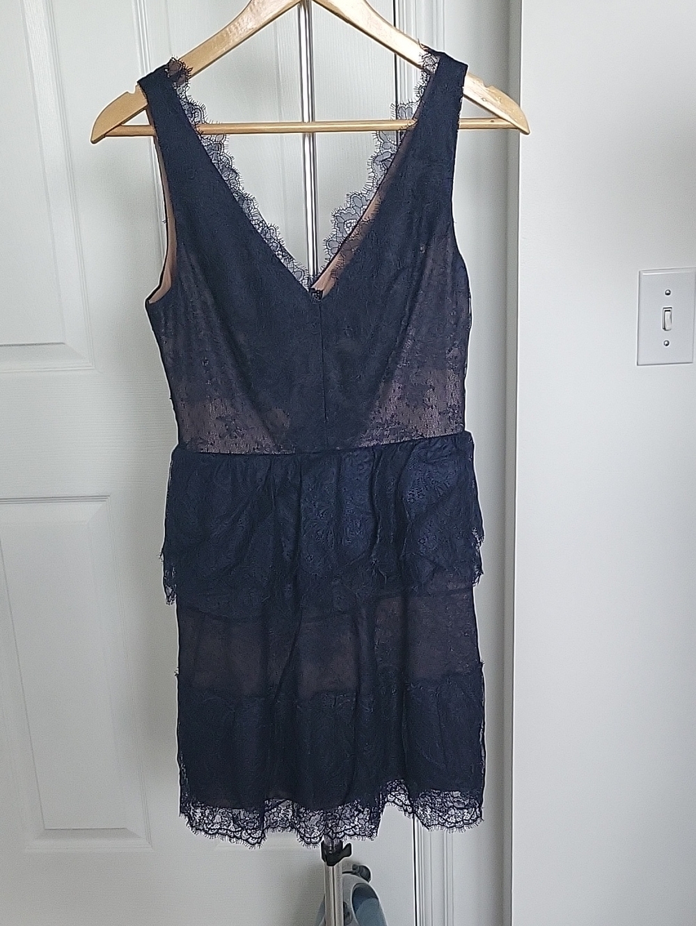 BCBGMaxAzria Navy Lace Tiered Mini Dress